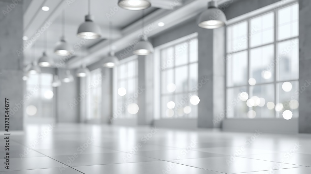 Naklejka premium Empty modern office hallway with bright windows and