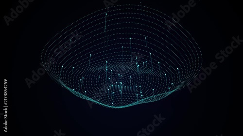 Abstract 3D cyan particle landscape wireframe grid with data node pins background for big data analytics and topography concept