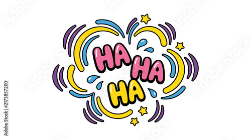 Comic Style Haha Lettering Design with Colorful Explosions and Fun Elements