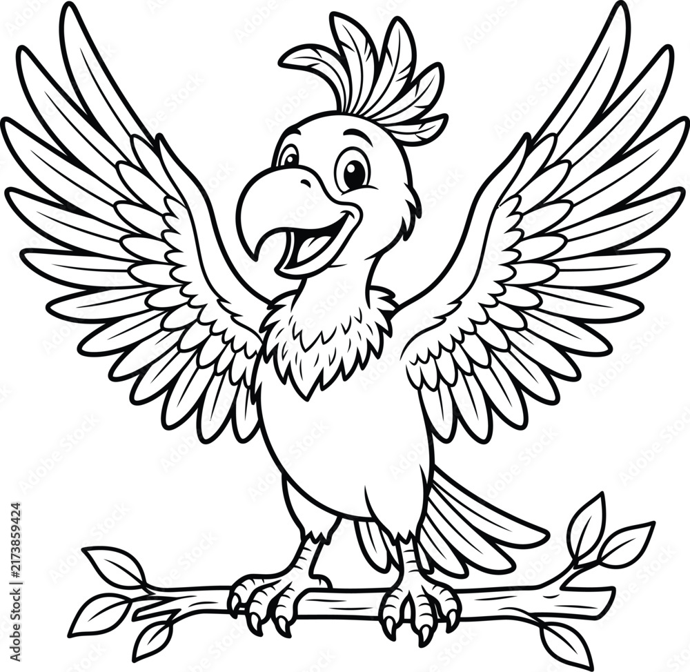 Naklejka premium Happy Cartoon Bird Outstretching Wings