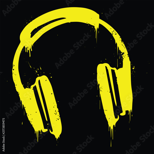 Yellow Headphones Music and Audio Equipment Icon on Black Background