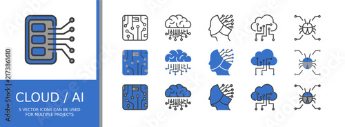 Cloud Computing Editable Icons set. Vector illustration in modern thin line style of technology related icons: datum, storage, network, and more. Isolated on transparent background.