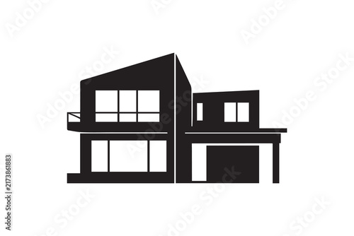 Modern Two Story Home and Garage Silhouette