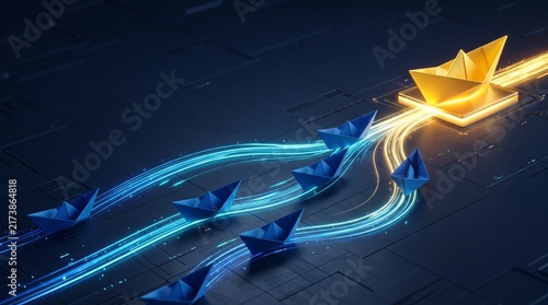 Digital transformation pathway concept with flowing energy trail representing business innovation, progress and future growth strategy