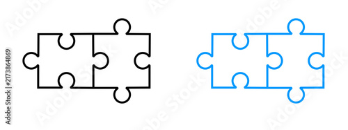 Canvas Print Simple solutions concept, compatibility line icon, assemble puzzle pieces, solvi