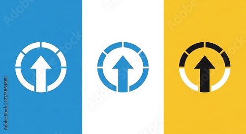 Upward Arrow Icons in Blue, White, and Yellow Backgrounds.