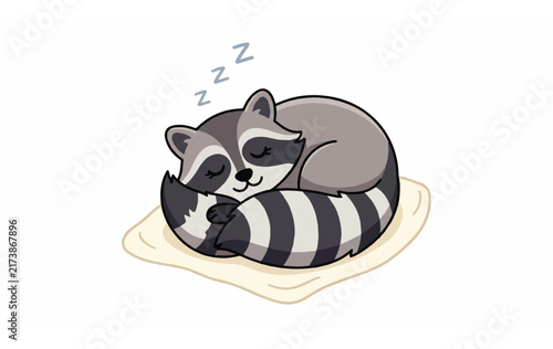 Sleeping Raccoon on Cozy Blanket.