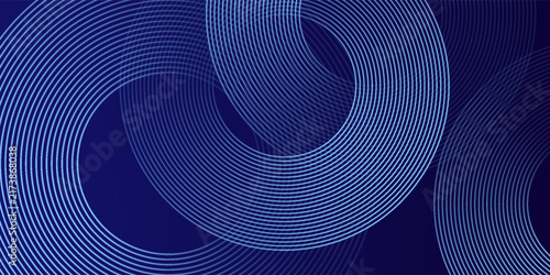 Abstract blue glowing geometric lines on dark blue background. Modern shiny blue circle lines pattern. Futuristic technology concept. Suit for cover, poster, banner, brochure, header, website