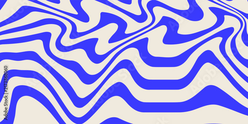 Blue wavy lines abstract background. Trendy psychedelic retro style backdrop. Waves, swirl and twirl pattern. Twisted distorted vector texture. Y2k aesthetic design