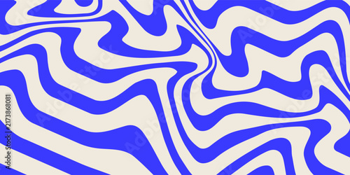 Blue wavy lines abstract background. Trendy psychedelic retro style backdrop. Waves, swirl and twirl pattern. Twisted distorted vector texture. Y2k aesthetic design