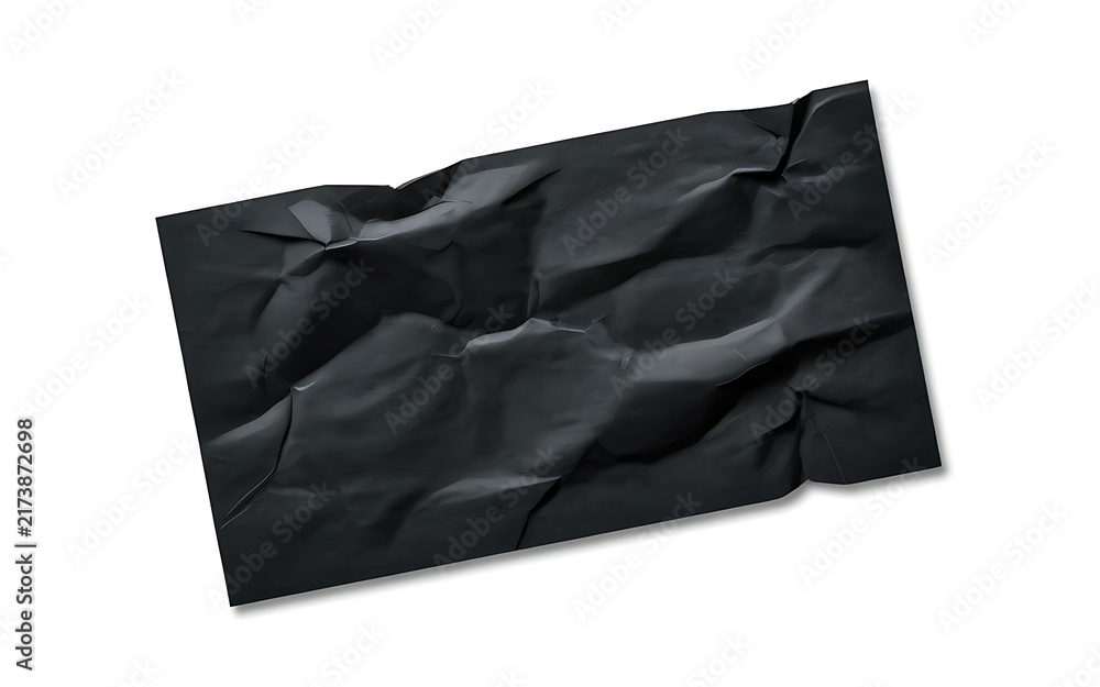 Fototapeta premium Black Wrinkled Paper Sticker Banner Isolated White Background Photo