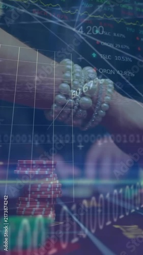 An animation of statistics with casino chips being placed on a table