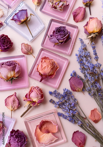 Pressed Dried Flowers on Glass Mosaic Tiles