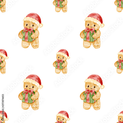 Seamless pattern of Children’s style ginger cookie wearing a scarf