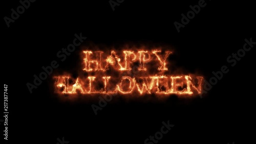 Happy halloween burning fiery text effect with dynamic fire flames motion.