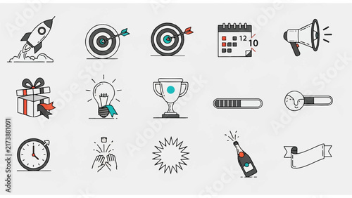 Bild auf Leinwand Motivation and Achievement Icons Set.