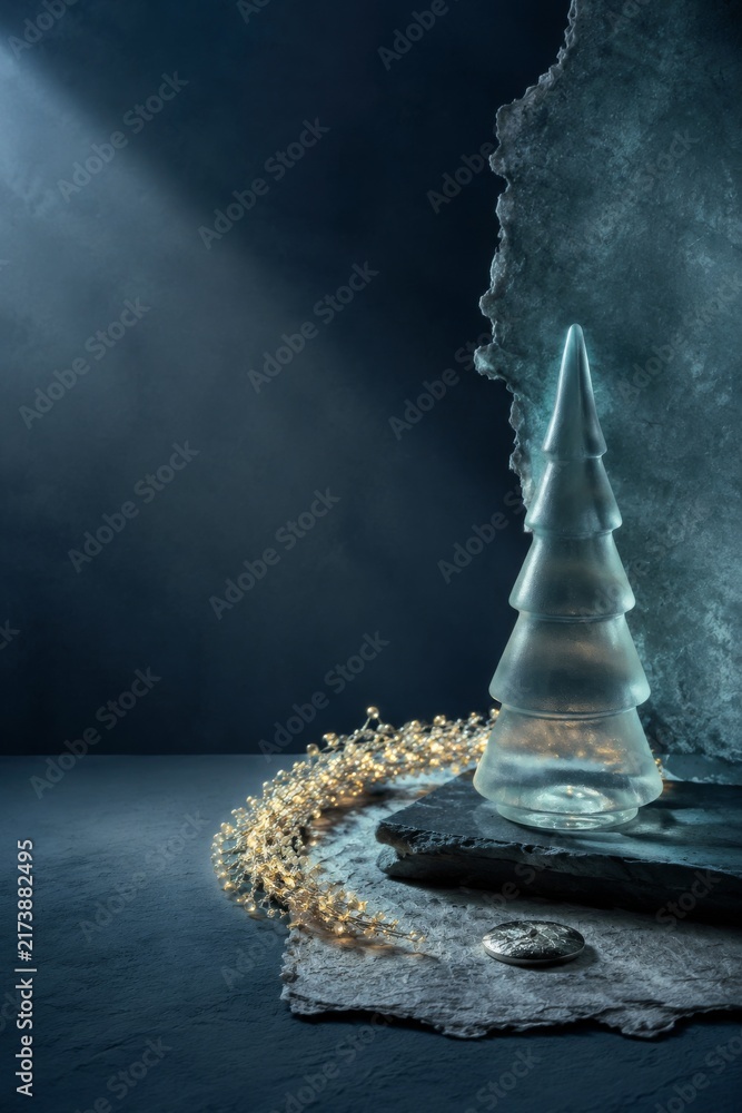 Fototapeta premium Midnight Blue Minimalist Glass Christmas Tree