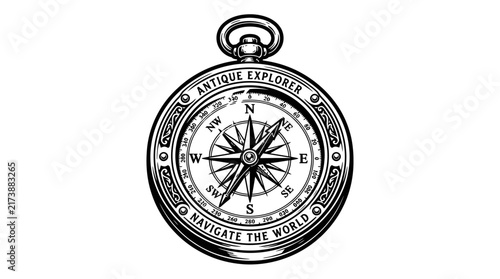 Antique Explorer Compass Navigating the World with Detailed Vintage Decorative Ornaments