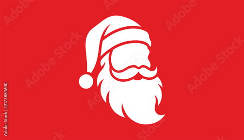 Minimalist Santa Claus profile silhouette vector icon illustration for Christmas holiday card graphic design template on red background