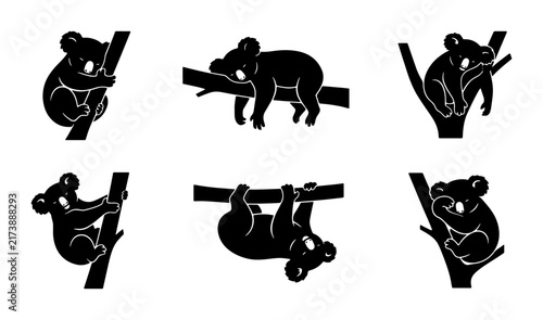 Canvas Print Cute Koala Vector Icons Set, Adorable Australian Wildlife Silhouettes, Sleepy Eu