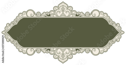 Vintage green frame design, nameplate frame, vintage scrollwork.
