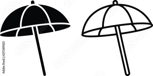 Beach umbrella parasol icon vector illustration set of solid and outline styles with umbrella vacation illustration