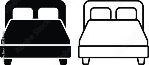 Double bed furniture icon vector illustration set in solid and outline design with furniture illustration interior mattress
