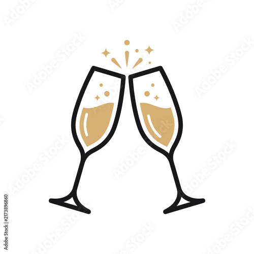 Bild auf Leinwand Two champagne flutes clinking a stylized vector illustration