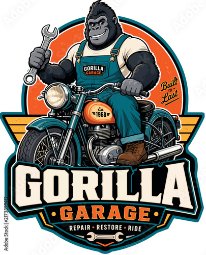 Gorilla Garage: Gorilla Garage Custom Chopper Workshop Logo