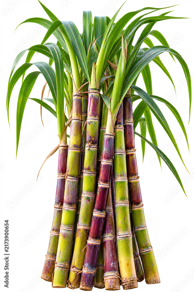 Obraz premium Ultra Realistic Fresh Sugarcane Stalk Bundle with Green Leaves Isolated on Transparent Background Farming Agriculture PNG