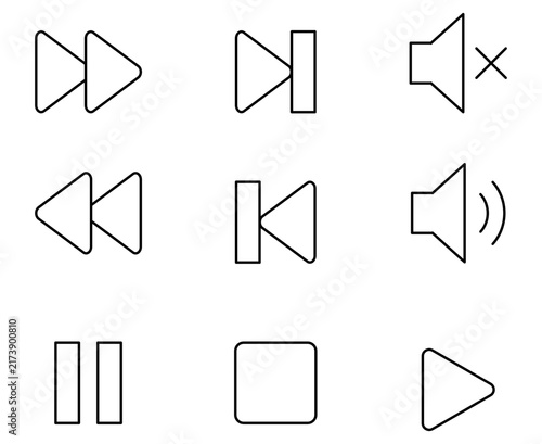 Minimalist audio and video player outline icon collection vector set