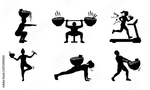 Healthy Lifestyle Icons: Fitness, Nutrition, and Wellness Activities, Silhouette Vector Set for Health and Diet Concepts