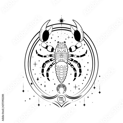 Scorpio zodiac sign, outline, line art