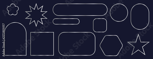 Golden frames set for design, luxury thin line geometric borders, star, arch, rectangle, circle shapes collection on dark background