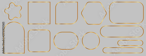Golden frames set for design, luxury thin line geometric borders, star, arch, rectangle, circle shapes collection on dark background