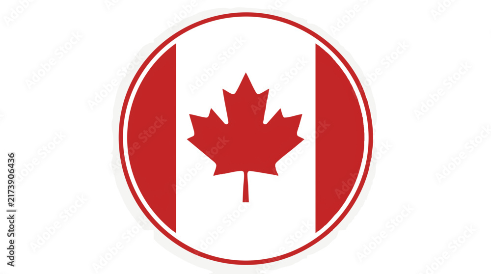 Fototapeta premium Canadian Flag Round Emblem with Double Outline RingCanada Maple Leaf Circle Icon with Ring BorderVector Canada Flag Round Stamp Badge Design