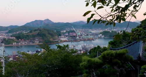 Elevated View of Onomichi Harbor and Coastal City, Hiroshima, Japan