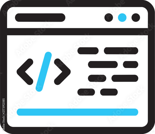 Minimalist blue line icon of a person performing a yoga pose with a circular sun or moon shape isolated on a black background, for web use