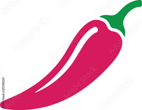 Single red chili pepper icon with a green stem, illustrated in a flat style, isolated on a white background, for food and, cooking concepts