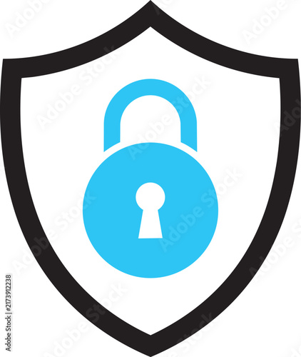 Simple blue padlock icon representing security, protection, privacy, and safety, illustrated in a flat style, isolated on a white background