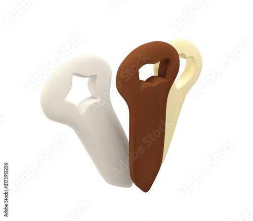 3D Render vector icon of Three Cute Bookmarks in Brown and Cream Colors