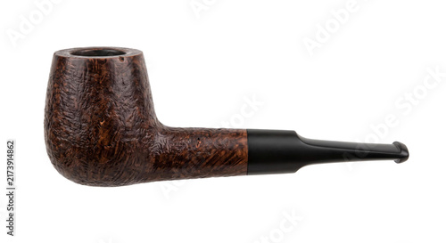 Canvastavla Rustic briar smoking pipe with black stem on a white background