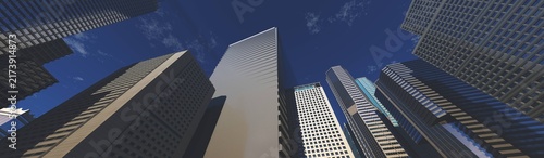 Skyscrapers, high-rise buildings from below against the background of the sky, cityscape, panorama of skyscrapers, 3D rendering