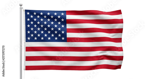 Plakat American flag waving proudly on a flagpole against a clean white background