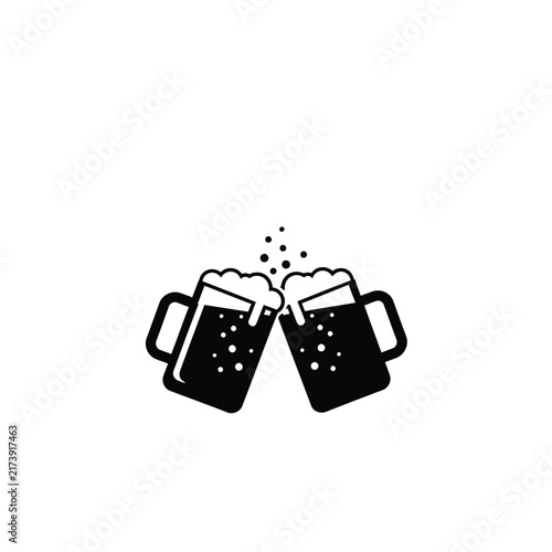 Two Beer Mugs Clinking Together Celebrating.