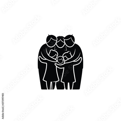 Stylized Silhouette of a Loving Family Embracing Together.