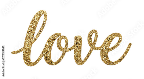 Cuadro en lienzo Elegant gold glitter script word love on a black background