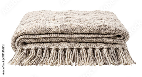 Fotografía Cozy knitted throw blanket with intricate cable knit pattern and fringe detail