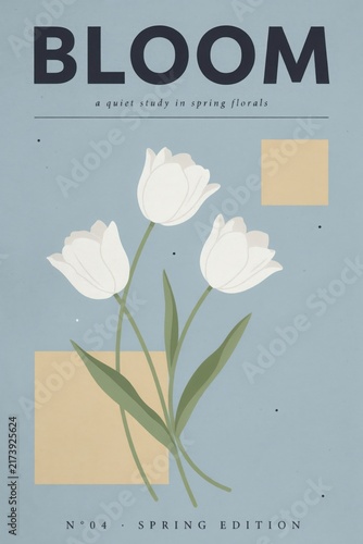 Minimalist white tulips with geometric shapes floral