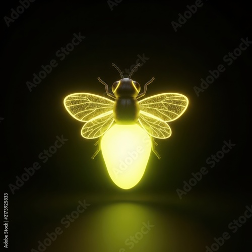 Glowing firefly icon with luminous wings and abdomen, isolated on a dark background, representing bioluminescence and natural light